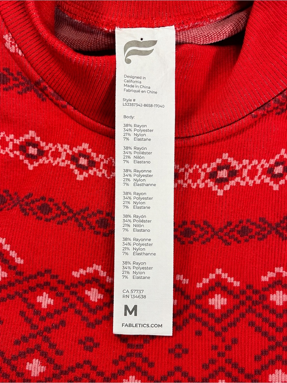 Fabletics Red Fair Isle Nordic Matching Set Leggings Top Women’s M Holiday - Picture 12 of 12